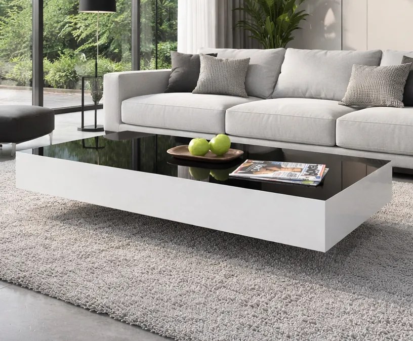 Niski stolik kawowy Pixel 120x60 cm, kolor czarno-biały połysk