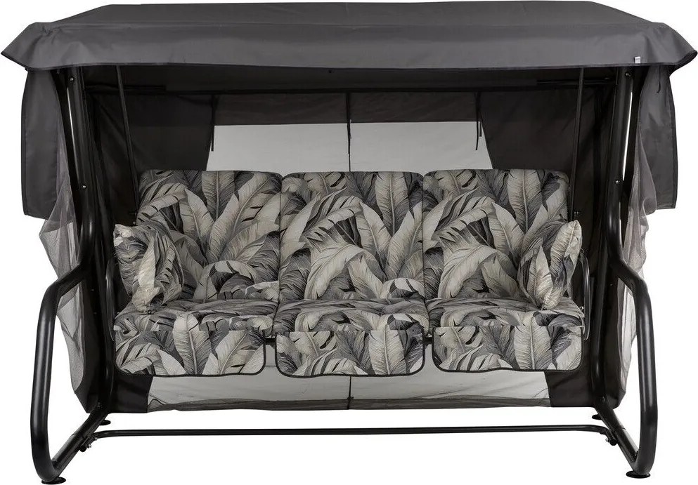 VENEZIA Huśtawka ogrodowa, metalowa, szara z liśćmi