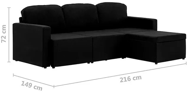 Rozkładana sofa modułowa czarna tkanina K1-M35
