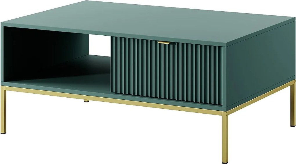 Stolik Kawowy Elegancki DomoHome NOVA – Z akcentem złotym nowoczesna szuflada MDF złote metalowe nogi minimalistyczny design Labrador 104x104x46cm