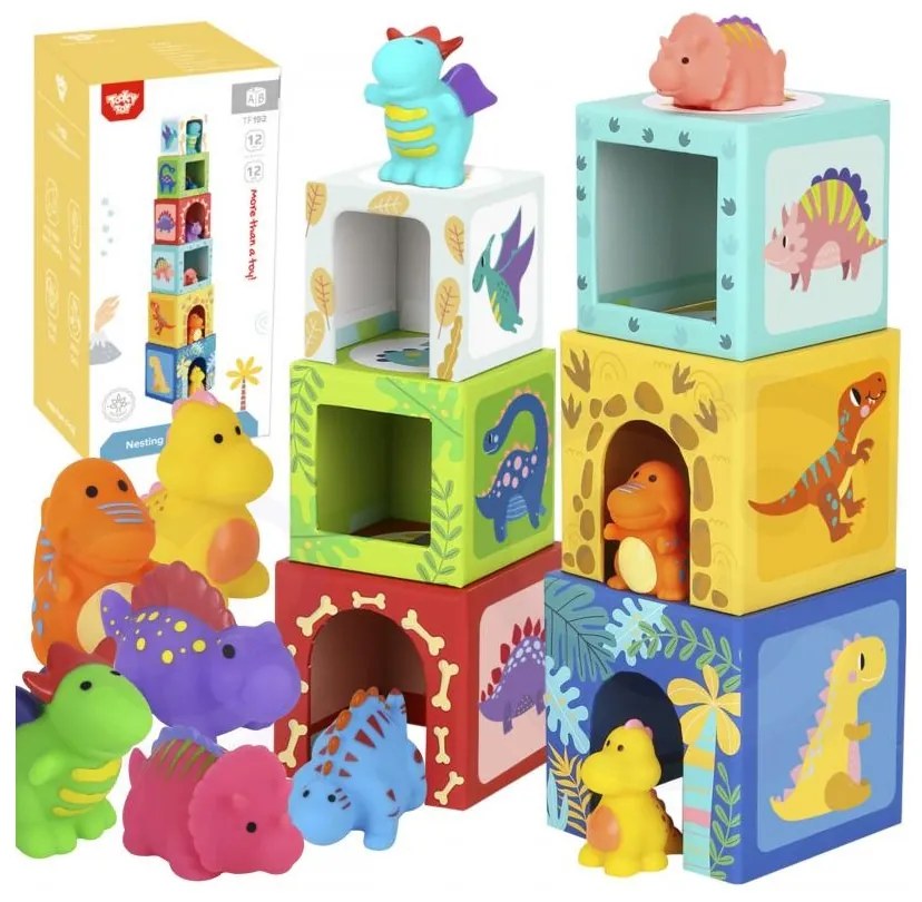 Tooky toy drewniane klocki układanka edukacyjna + 6 figurek do zabawy 12 el.