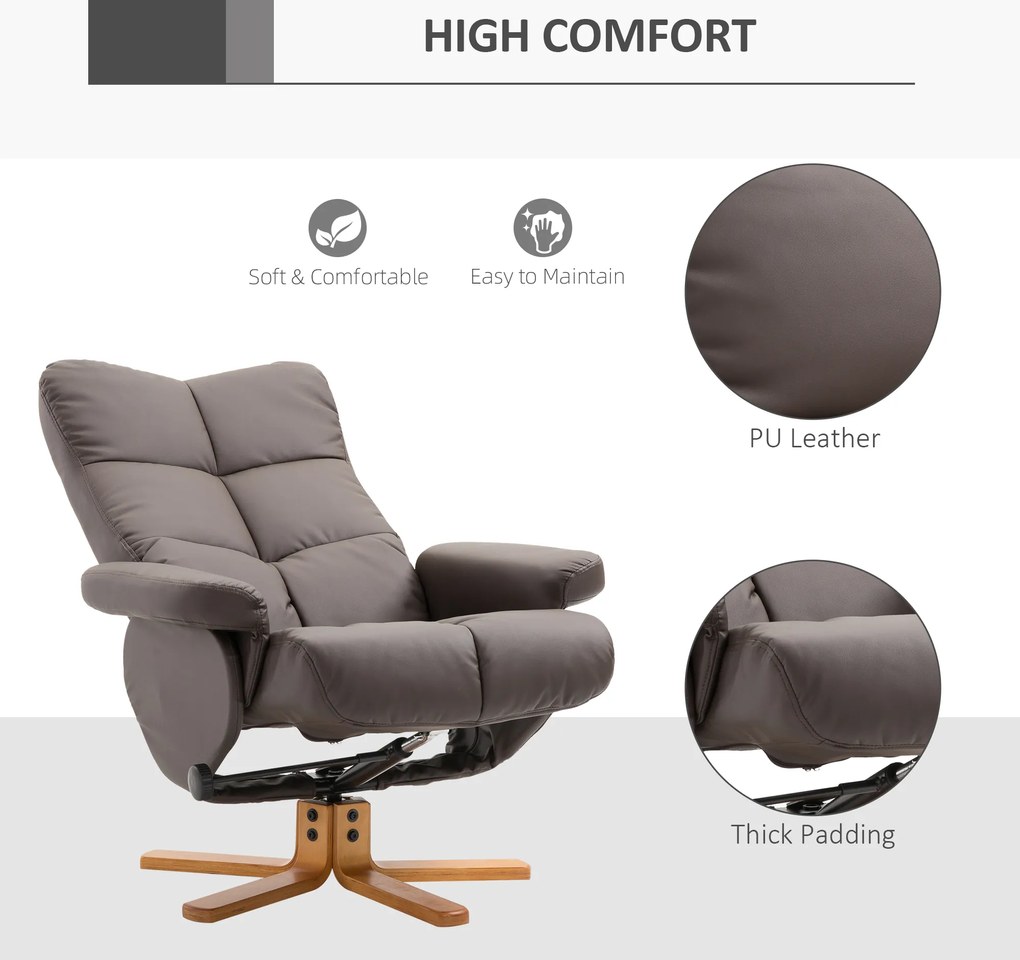 HOMCOM Fotel relaksacyjny TV z funkcją obrotu 360° i podnóżkiem Rozkładany Brązowy Drewniana rama 80x86x99cm | Aosom PL