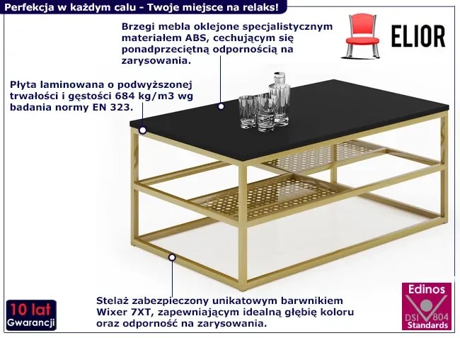 Prostokątna ława w stylu glamour czarny + złoty S6-E31