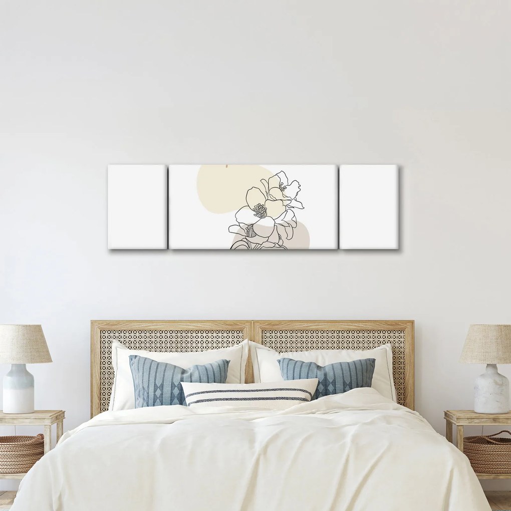 Obraz - Beżowe kwiaty z motylem N⁰3 (170x50 cm)