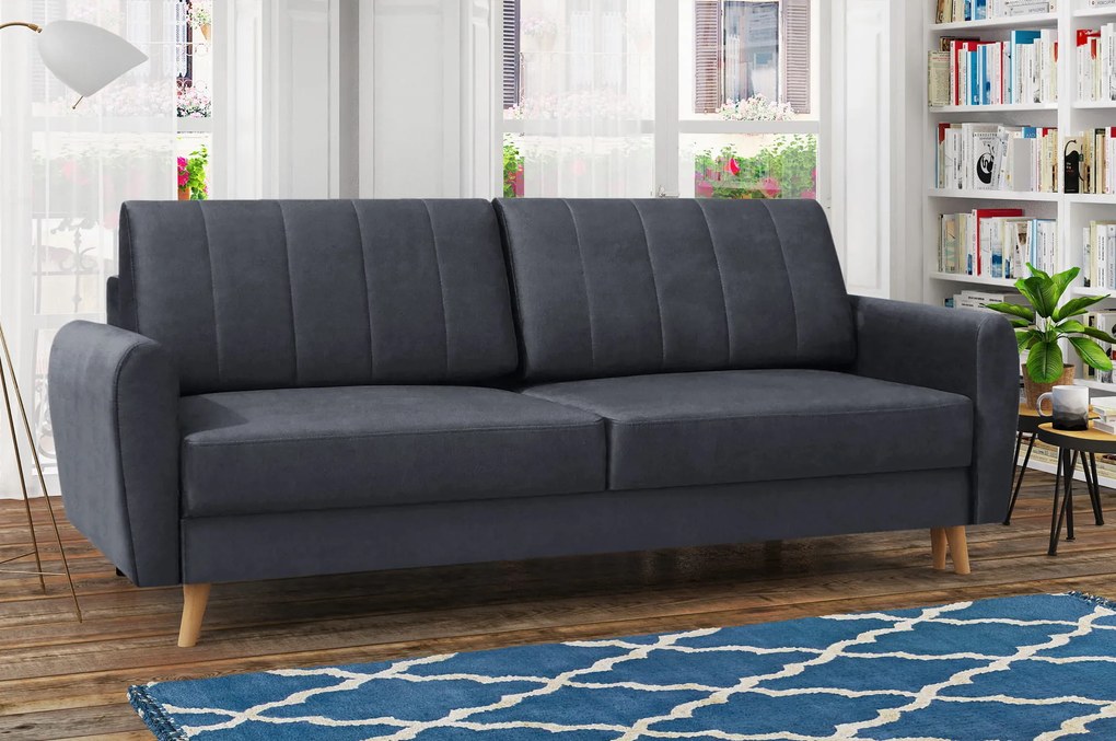 Kanapa tapicerowana NELA 226x95 cm szara z funkcją spania z pojemnikiem nowoczesna skandynawska