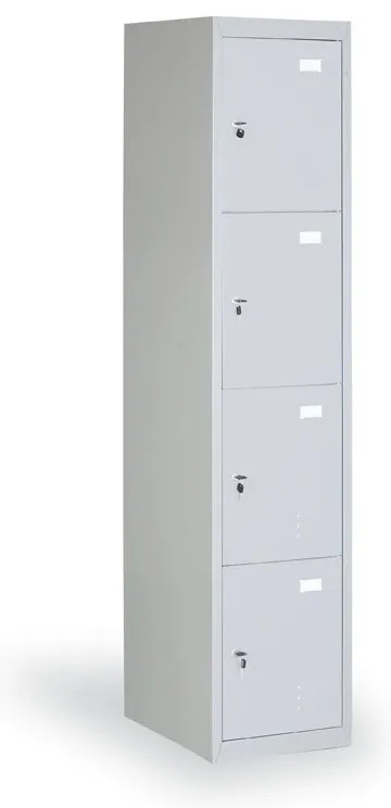 Szafka skrytkowa S2, 4 schowki, 1820 x 380 x 500 mm, demontaż, zamek cylindryczny, drzwi szare