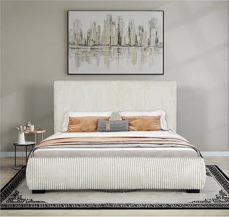 Luksusowe Podwójne Łóżko Sztruksowe "Montana" - 180 x 200 cm - Beżowy Welwet Elegancja i Komfort