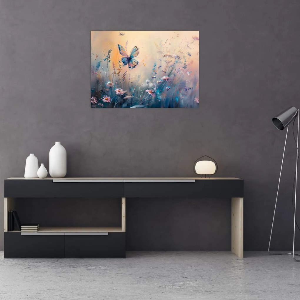 Obraz - Łąka z motylem II (70x50 cm)