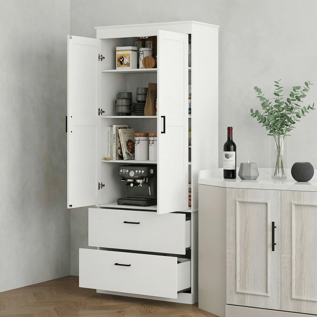 HOMCOM Samodzielnie stojąca szafka kuchenna z regulowanymi półkami i dwoma szerokimi szufladami do salonu, kuchni, Biała