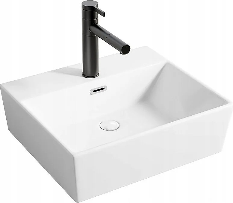 Umywalka ceramiczna stawiana biała nablatowa prostokątna duża 41 x 36 cm