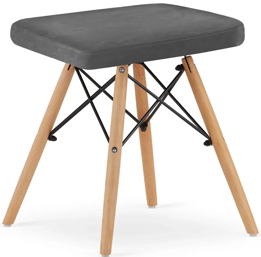 Szary skandynawski taboret welurowy - Hiren 3X
