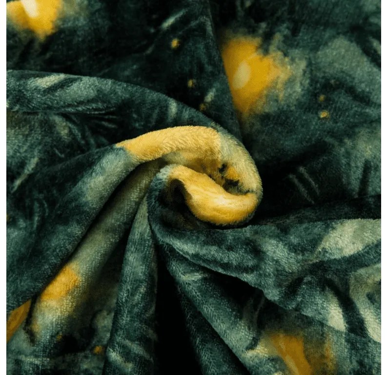 Mikropluszowy koc YELLOW BUTTERFLY, ciemnozielony Rozmiar: 160 x 200 cm