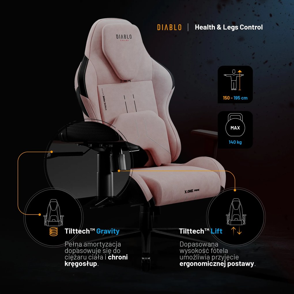 Fotel gamingowy Diablo X.One Prime, Normal Size, Akira Pink