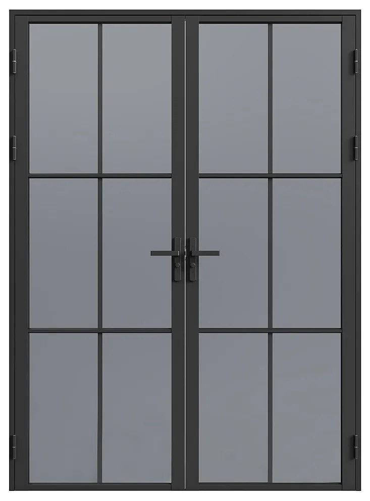 Drzwi kompletne 2-skrzydłowe dwustronne z aluminium i dymionego szkła hartowanego - 2 x wys. 204 x szer. 73 cm - Czarny - SEROTO