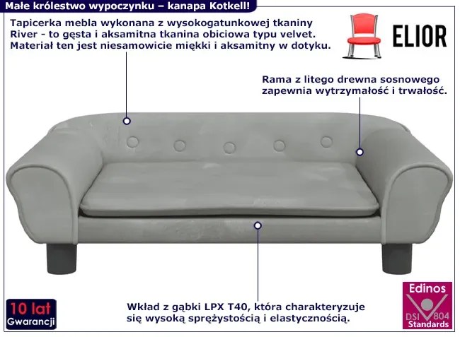 Szara minimalistyczna sofa dla dzieci - Kotkell