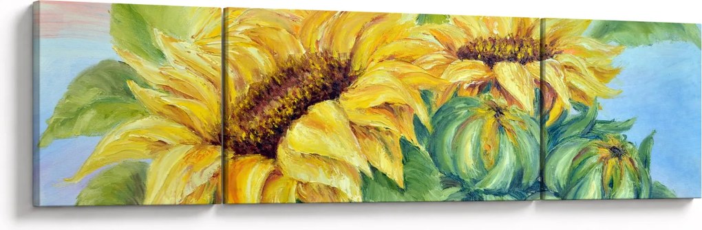 Obraz kwitnących słoneczników (170x50 cm)