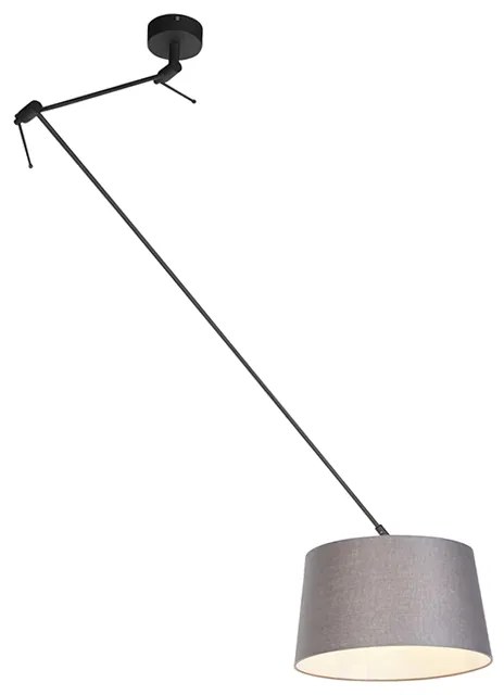 Lampa wisząca czarna z abażurem z lnu ciemnoszary 35 cm - Blitz