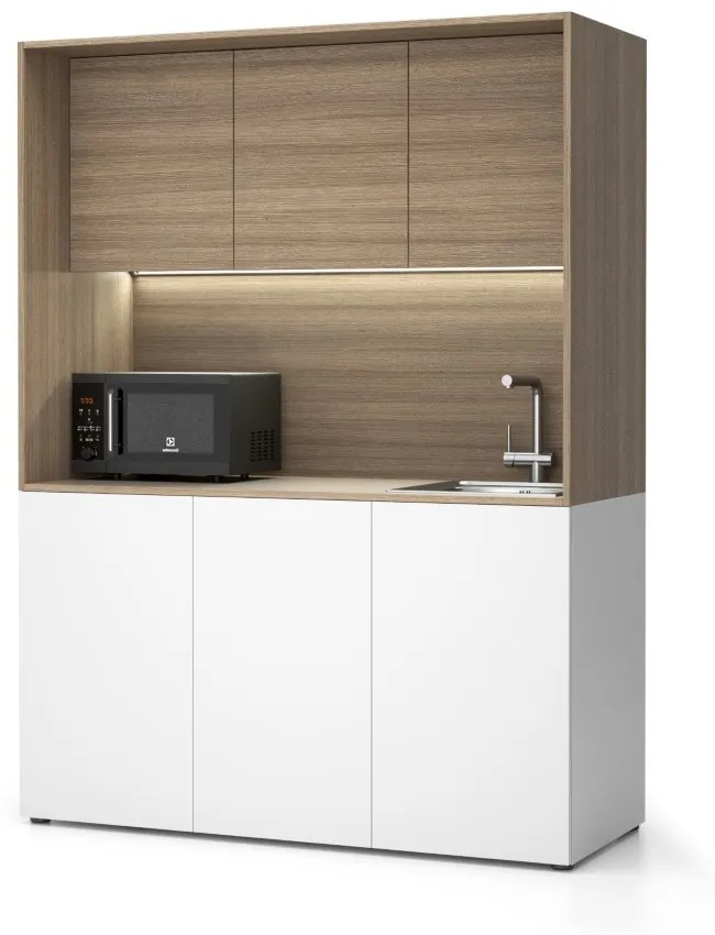 Kuchnia biurowa NIKA ze zlewem i kranem 1481 x 600 x 2000 mm, dąb naturalny, prawe