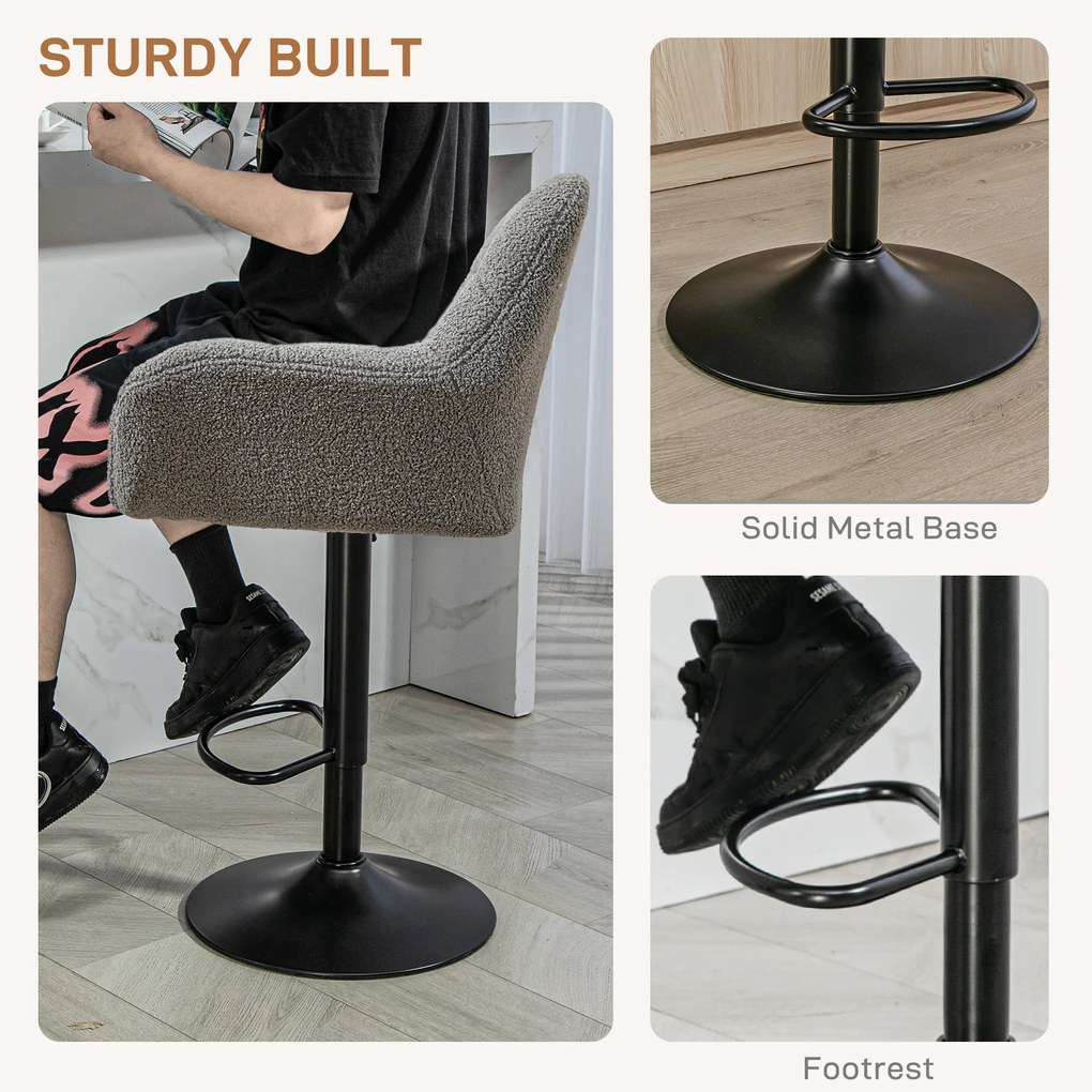 HOMCOM Hokery Barowe 2 w Zestawie w Stylu Retro Regulowane Flock Szary + Czarny
