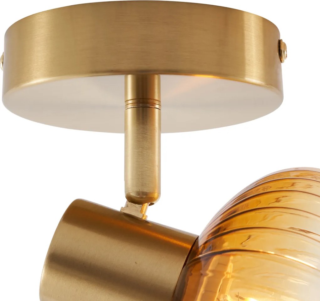 Nowoczesny sufitowy reflektor złoty z okrągłym bursztynowym szkłem - Teddy