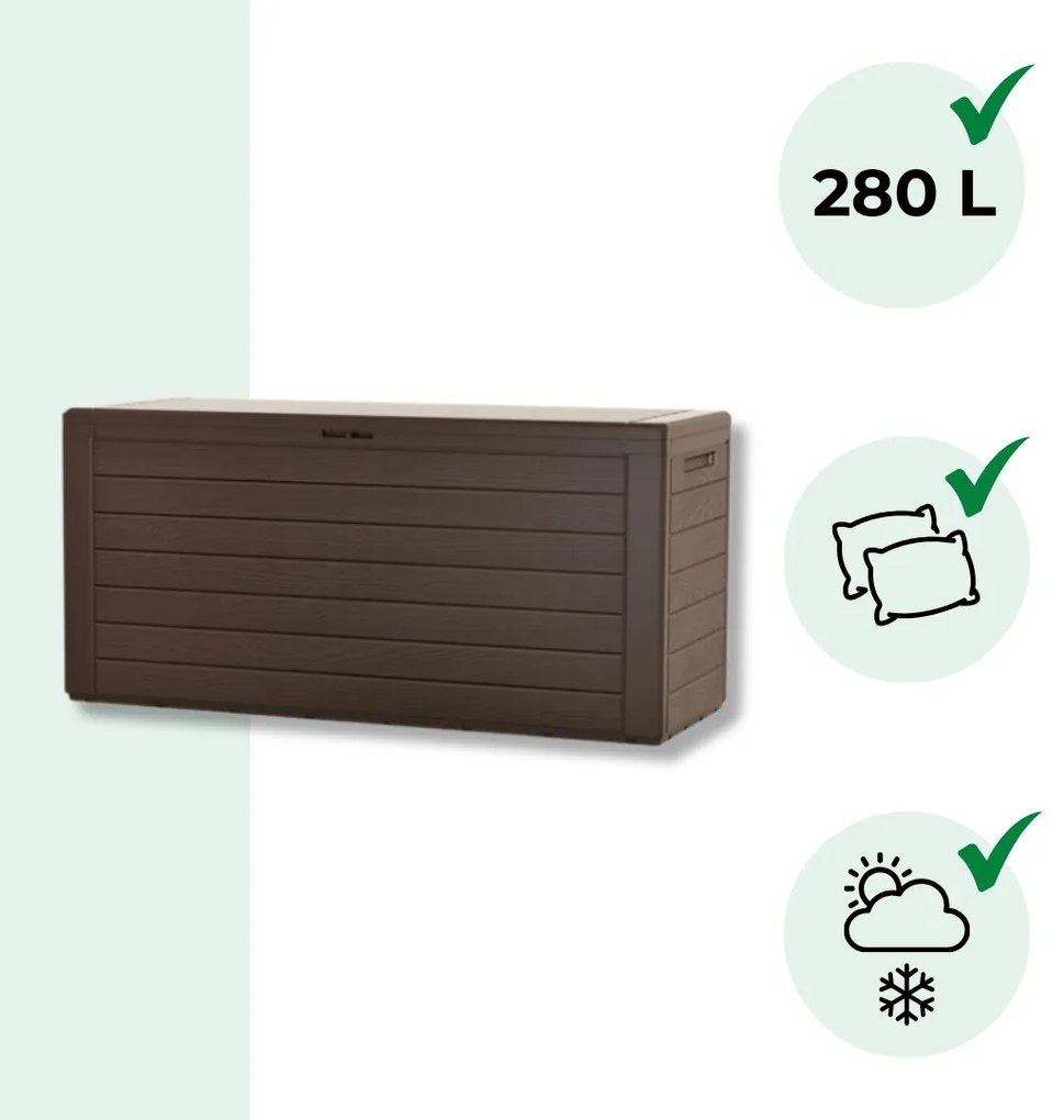 Prosperplast Pojemnik do przechowywania WOODEBOX, 280L, 120x46x57cm, ciemny brąz