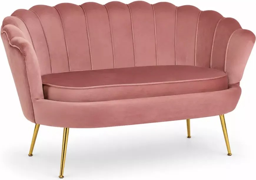 Sofa dwuosobowa Tavasz – luksusowa welurowa kanapa z złotymi nóżkami do salonu i sypialni