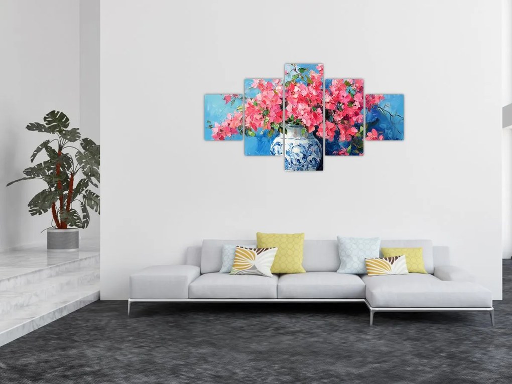 Obraz - Wazon z różowymi kwiatami (125x70 cm)