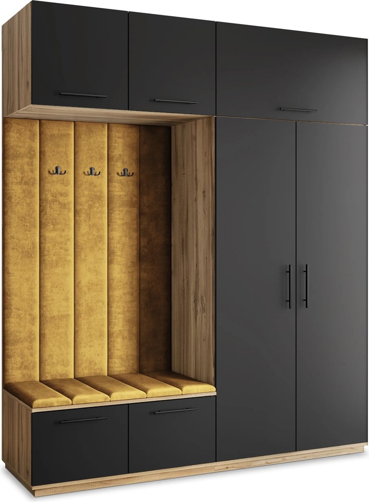 Masseno Garderoba REMA 200/240/60 cm Nowoczesna Szafa do Przedpokoju Dąb wotan, MONOLITH 48 (Żółty)