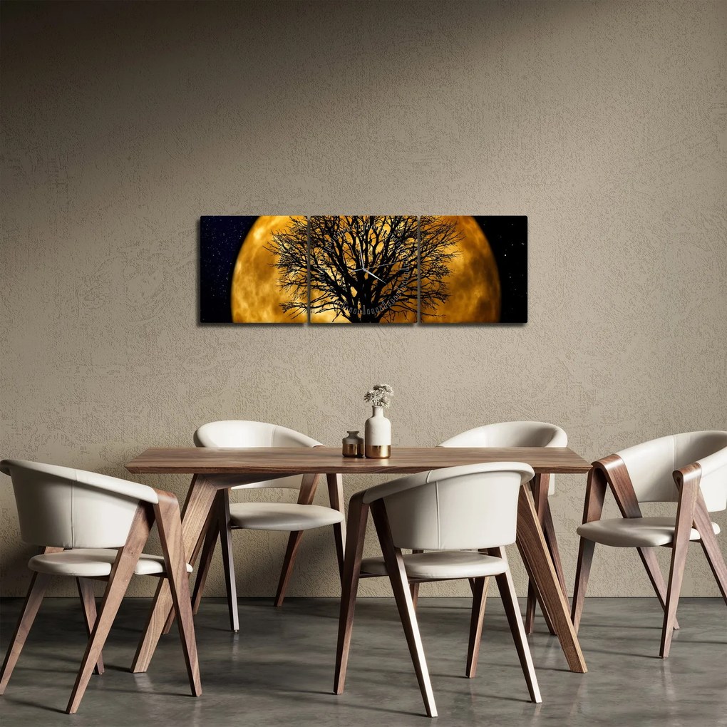 Obraz księżyca i sylwetki (z zegarem) (90x30 cm)