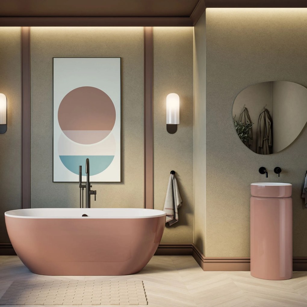 Wanna wolnostojąca owalna z konglomeratu 160 x 75 cm RONA Mocha Mouse mat / połysk przelew typu SLIM cienki rant : Wykończenie - w połysku