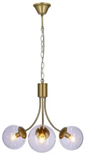 Elegancka lampa wisząca w kolorze mosiądzu z trzema szklanymi kloszami - V120 W6-Z49