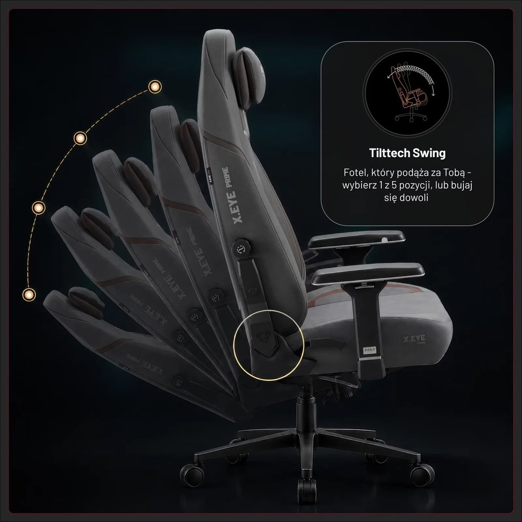 Fotel gamingowy materiałowy Diablo X-Eye Prime Normal Size, Stone Grey