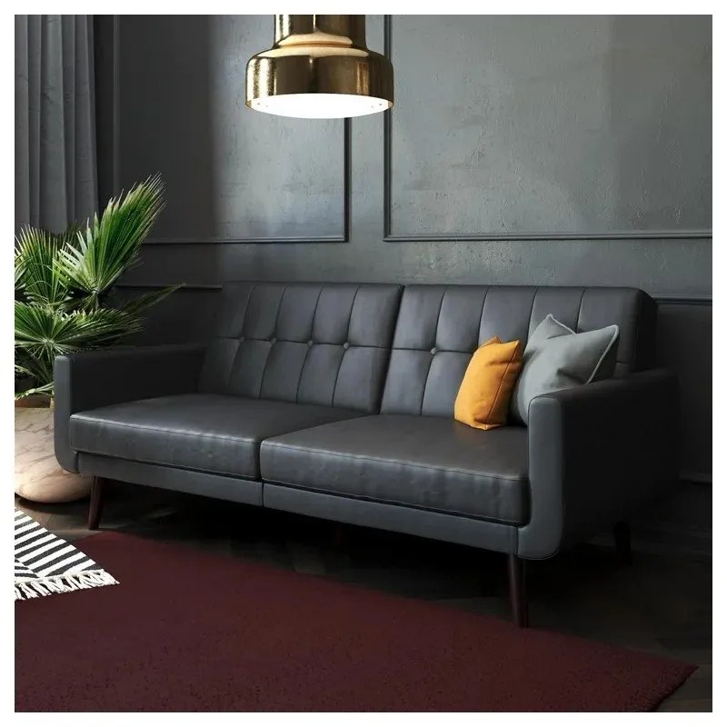 Czarna rozkładana sofa z imitacji skóry 200 cm Nola – Støraa