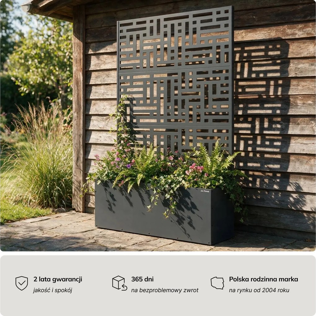 Pergola ogrodowa metalowa z donicą antracytowa 3in1, 1200x1800x300 mm: ROSE