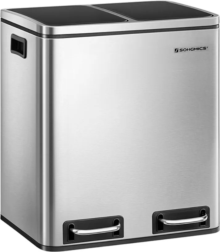 Kosz do segregacji odpadów SORT 30l (2×15l), srebrny/czarny SongmicsHome