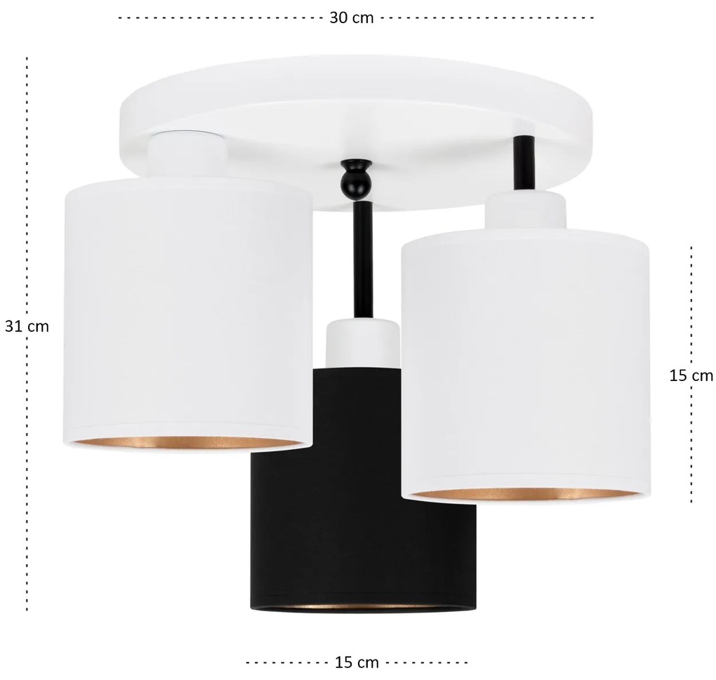Lampa sufitowa biała trzypunktowa z czarno-białymi abażurami C-3030WE-