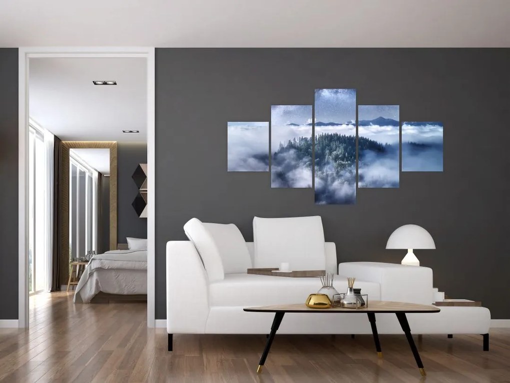 Obraz lasu we mgle (125x70 cm)