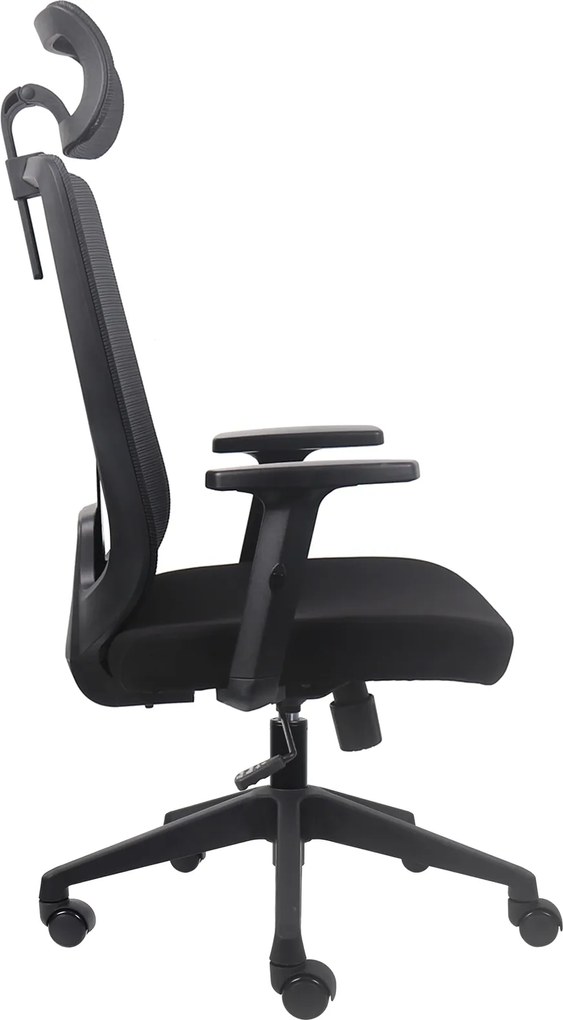 Krzesło biurowe Factor z zagłówkiem i regulacją lędźwi, zgodne z normą BHP