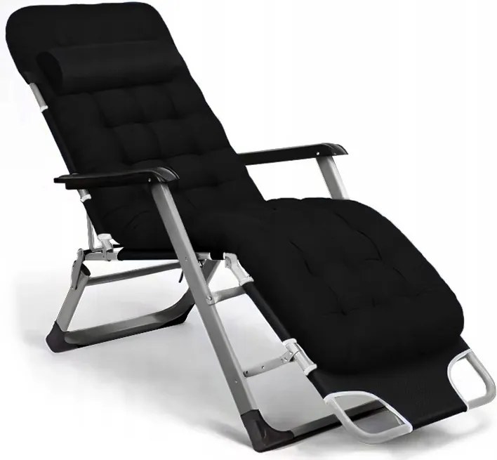 Leżak ogrodowy rozkładany Tossa, poduszka czarna, stelaż szary