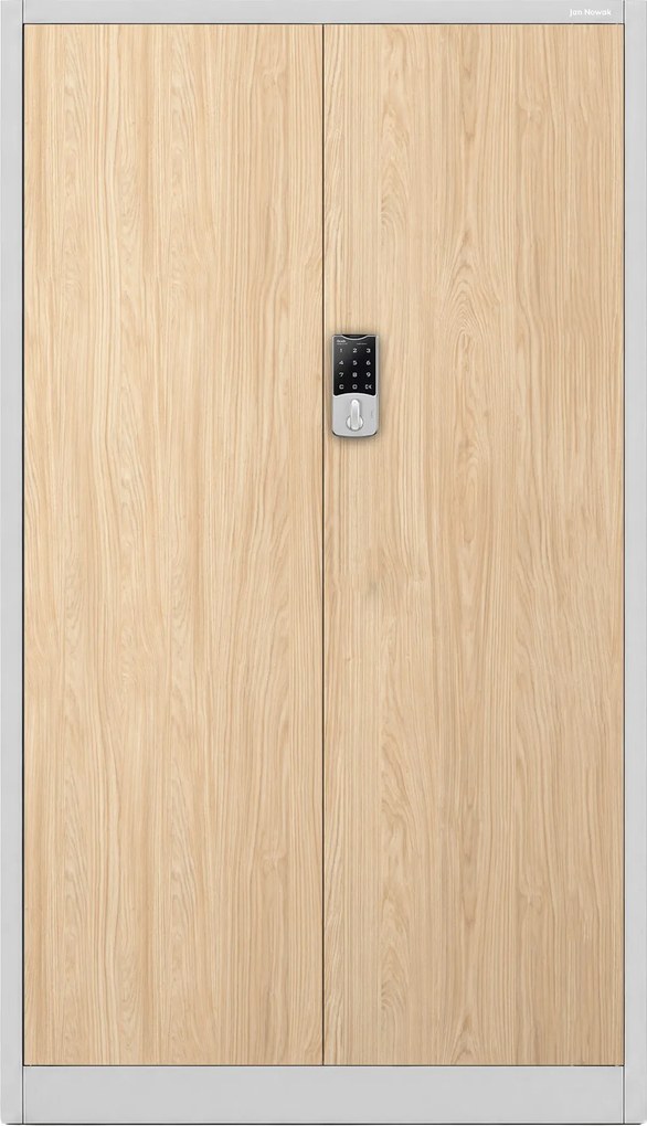 Biurowa szafa metalowa z zamkiem na szyfr szara / dąb sonoma: Eco Design DANIEL, 900 x 1850 x 400 mm
