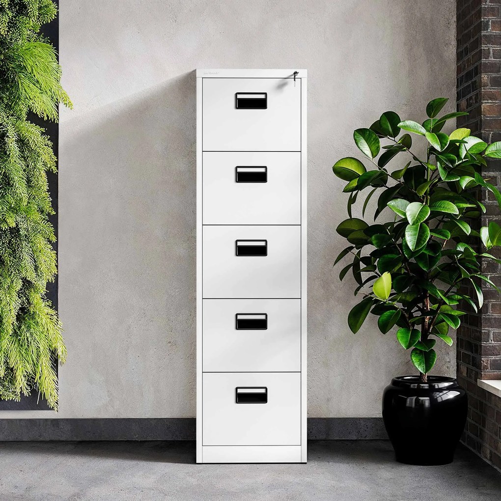 Metalowa szafa kartotekowa SARA V5, 460 x 1630 x 620 mm, biała