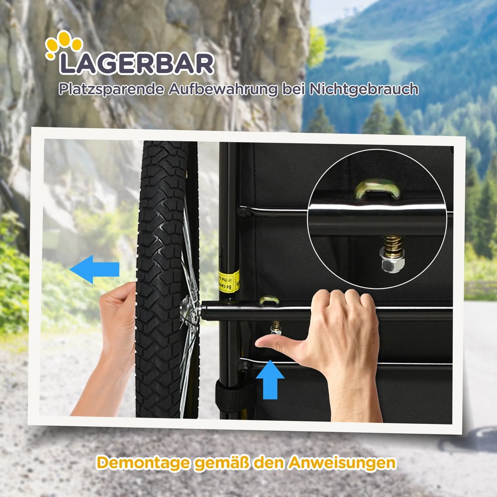 PawHut Przyczepa dla psów, składana przyczepa rowerowa dla zwierząt, wodoodporna, materiał Oxford, stal, 140 x 71 x 83 cm, Niebieski