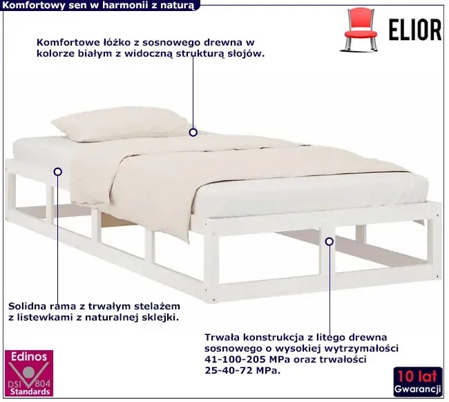 Białe pojedyncze drewniane łóżko 90x200 N4-W43