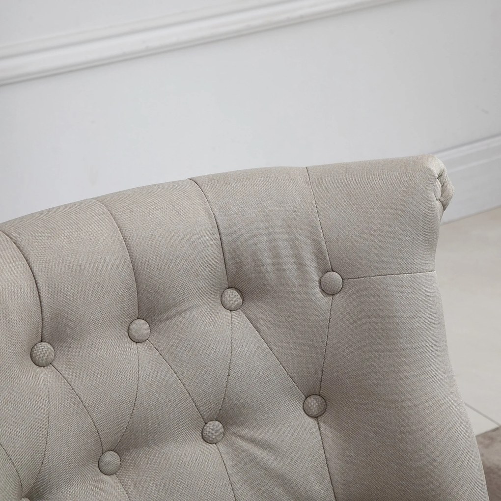 HOMCOM Fotele wypoczynkowe Fotel vintage Regulowane nóżki antypoślizgowe Krzesło lniane obicie drewniana rama Len Beżowy + czarny | Aosom PL