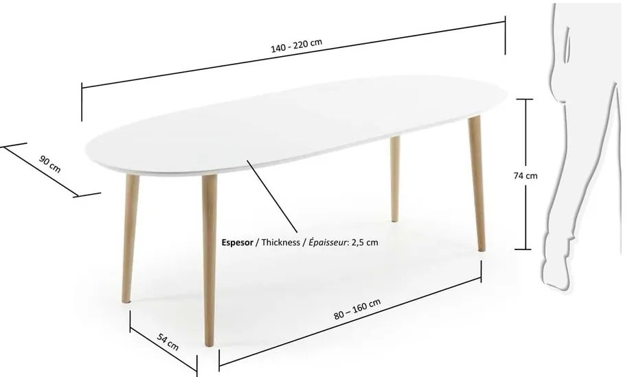 Biały rozkładany stół z białym blatem 90x140 cm Oqui – Kave Home