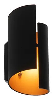 Nowoczesna lampa ścienna czarna ze złotym wnętrzem - Faldo Nowoczesny Oswietlenie wewnetrzne