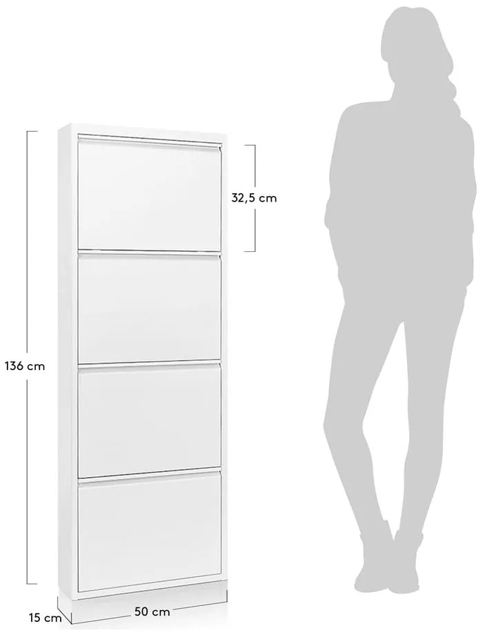 Biała metalowa szafka na buty z 4 przegrodami Kave Home Rox