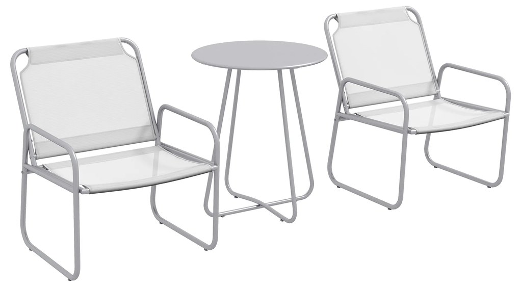 Outsunny Zestaw mebli ogrodowych 3-elementowy, 2 krzesła z oddychającą tkaniną, 1 okrągły stolik Ø60 cm, jasnoszary