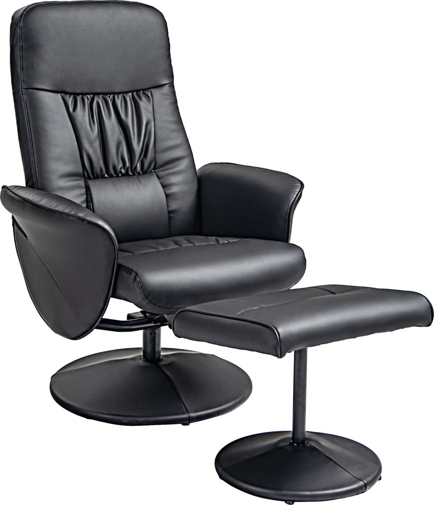 HOMCOM Fotel Relaksacyjny z Podnóżkiem Obrotowy Skóra Ekologiczna Czarny | Aosom PL