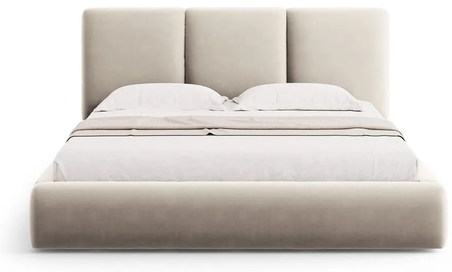 Kremowe aksamitne tapicerowane łóżko dwuosobowe ze schowkiem i stelażem 140x200 cm Brody – Mazzini Beds